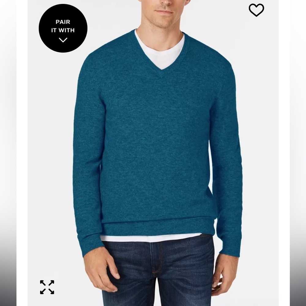 Club Room 100% Cashmere V-Neck Sweater in Royal Blue